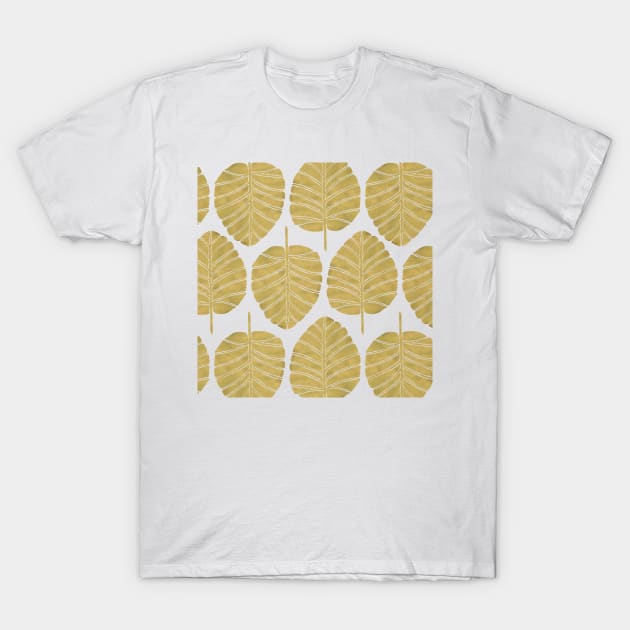 Gold Alocasia Pattern T-Shirt by CatCoq